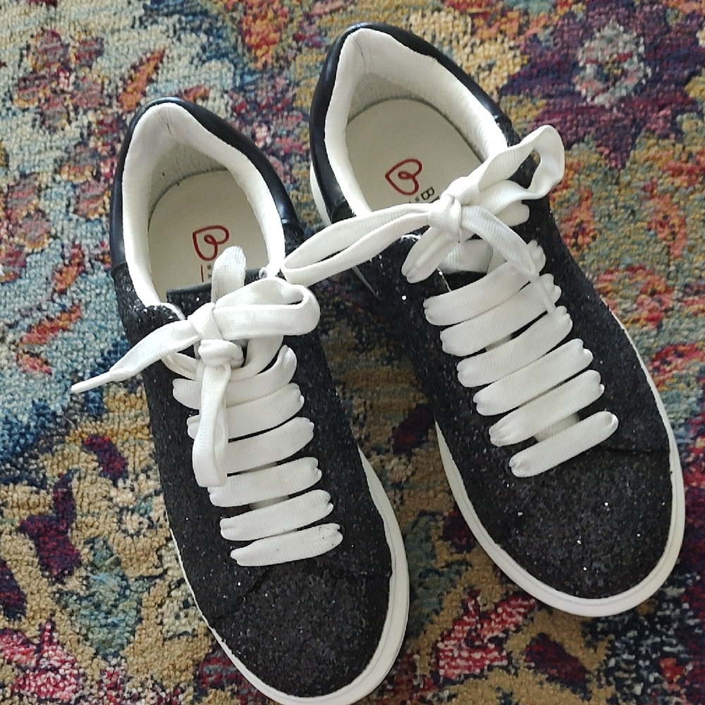 Blondo Black Glitter Sneakers with White Laces